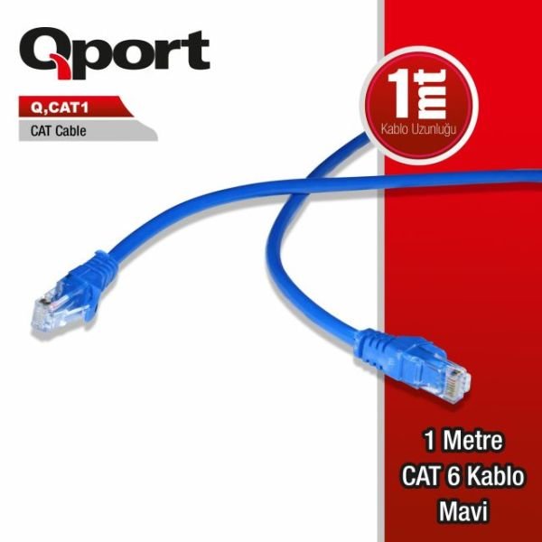 Q-CAT-1 CAT6 1M Mavi Patch Network Kablosu