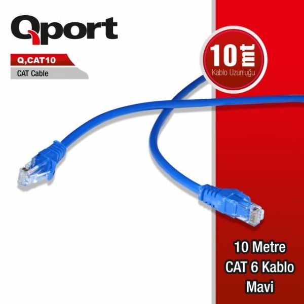 Q-CAT10 CAT6 10M Mavi Patch Network Kablosu