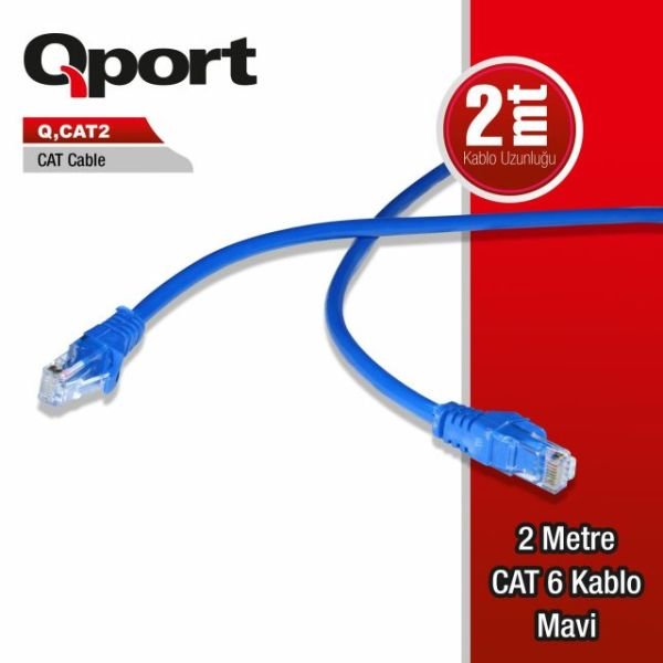 Q-CAT2 CAT6 2M Mavi Patch Network Kablosu