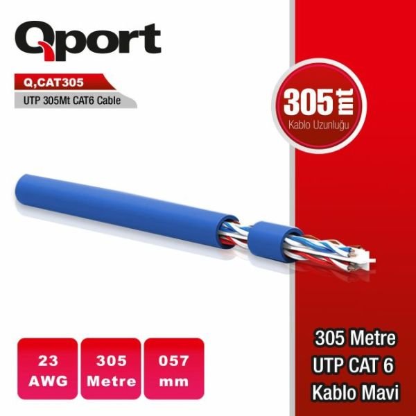 Q-CAT6M CAT6 305M UTP Awg 23 0.57mm Mavi Network Kablosu