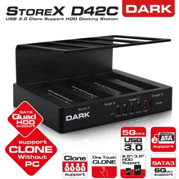 DK-AC-DSD42C StoreX 2.5''/3.5'' inç 4 Disk Destekli Tek tuş klonlama USB3.0 docking