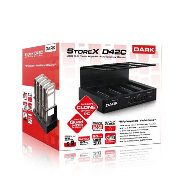 DK-AC-DSD42C StoreX 2.5''/3.5'' inç 4 Disk Destekli Tek tuş klonlama USB3.0 docking