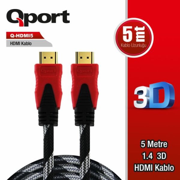 Q-HDMI5 5M v1.4 3D Ağ Destekli Altın Uçlu HDMI Görüntü Kablosu