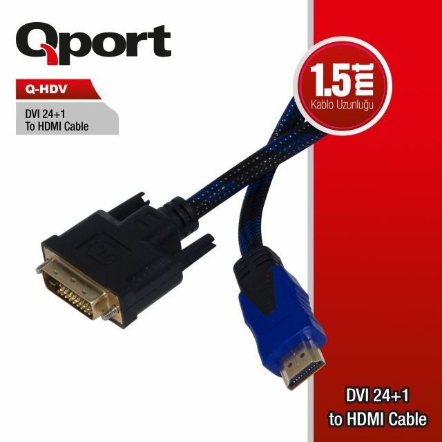 Q-HDV 1.8M DVI To HDMI 24+1 Converter Çevirici Kablo