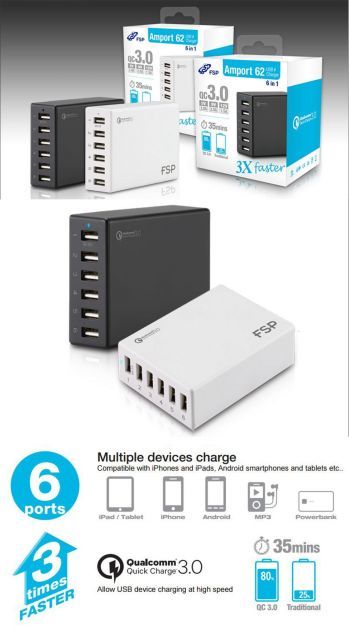 FSP062-DPCN1 Amport 62 USB 6Portlu QC3.0 Çoklayıcı