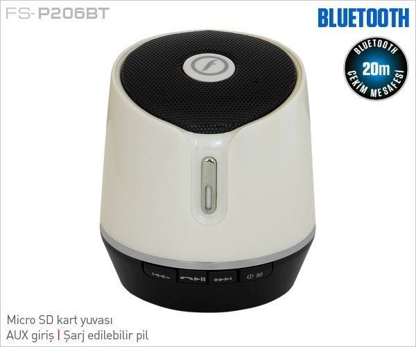 FS-P206BT Taşınabilir, Kablosuz, Beyaz Bluetooth Hoparlör