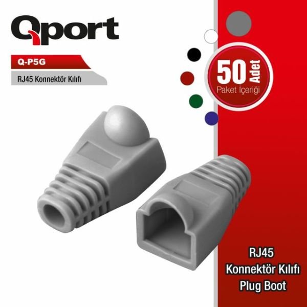 Q-P5G RJ45 KONNEKTÖR KILIFI - PLUG BOOT 50'Lİ PAKET GRİ - CAT5 - CAT6 - CAT7