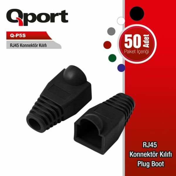 Q-P5S RJ45 KONNEKTÖR KILIFI - PLUG BOOT 50'Lİ PAKET SİYAH - CAT5 - CAT6 - CAT7
