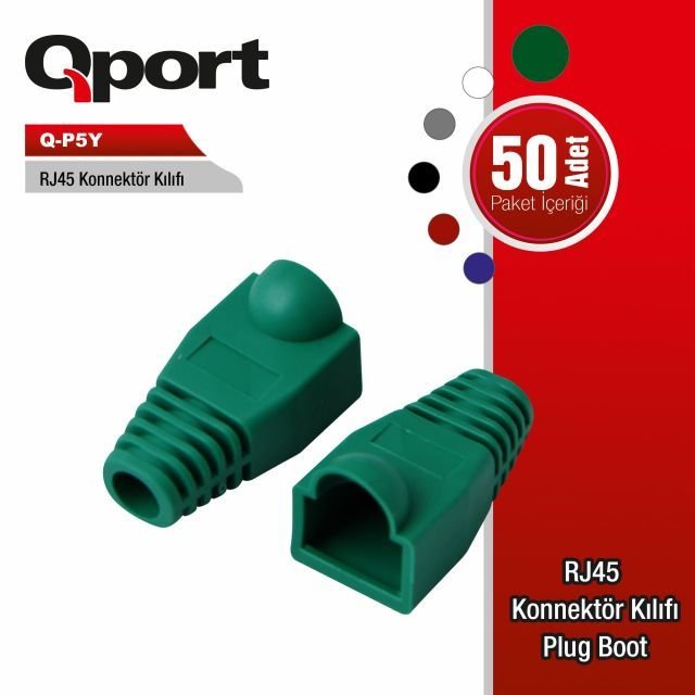 Q-P5Y RJ45 KONNEKTÖR KILIFI - PLUG BOOT 50'Lİ PAKET YEŞİL - CAT5 - CAT6 - CAT7