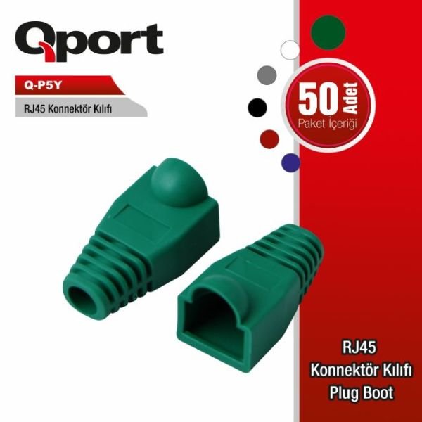 Q-P5Y RJ45 KONNEKTÖR KILIFI - PLUG BOOT 50'Lİ PAKET YEŞİL - CAT5 - CAT6 - CAT7