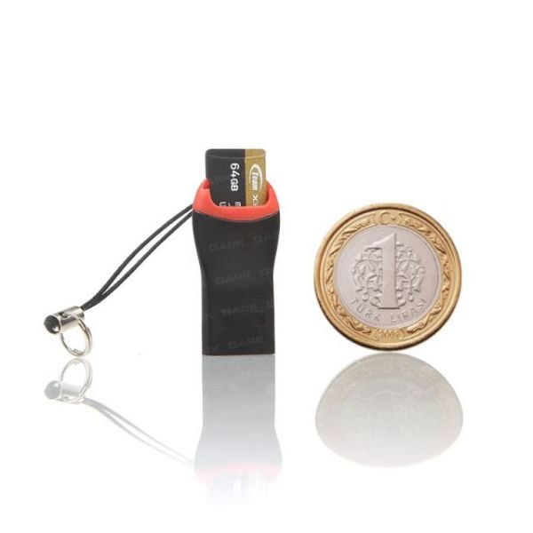DK-AC-UCR201 USB 2.0 Micro SD Siyah Mini Kart Okuyucu, Siyah