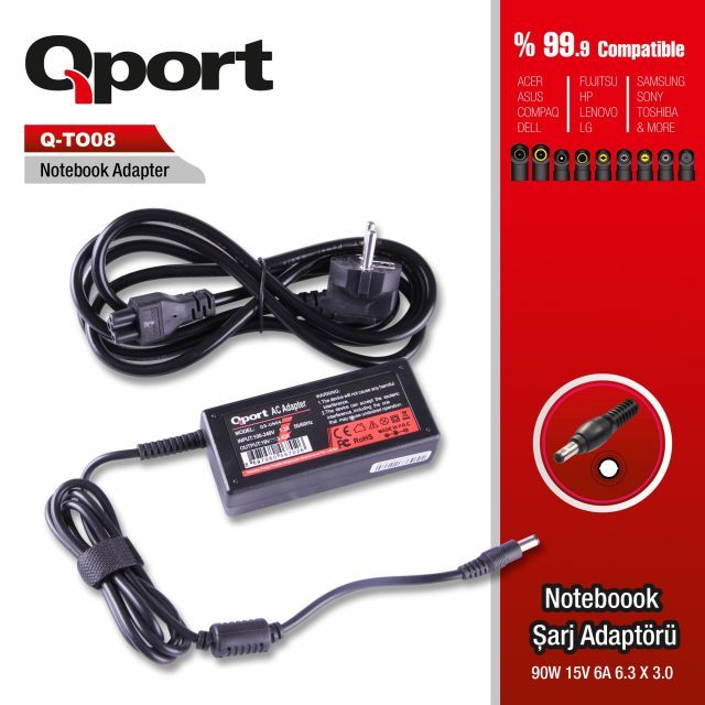 QS-TO08 TOSHİBA-90W 15V 6A 6.3*3.0 Toshiba Notebook Standart Adapt