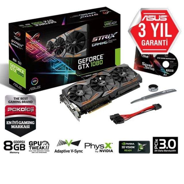 STRIX-GTX1080-8G GTX1080 8GB 256B GDDR5X DVID/HDMI/DP Nvidia Gaming Ekran Kartı
