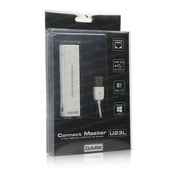 DK-AC-USB23L USB2.0, 3 Port Ethernet Girişli USB Çoklayıcı