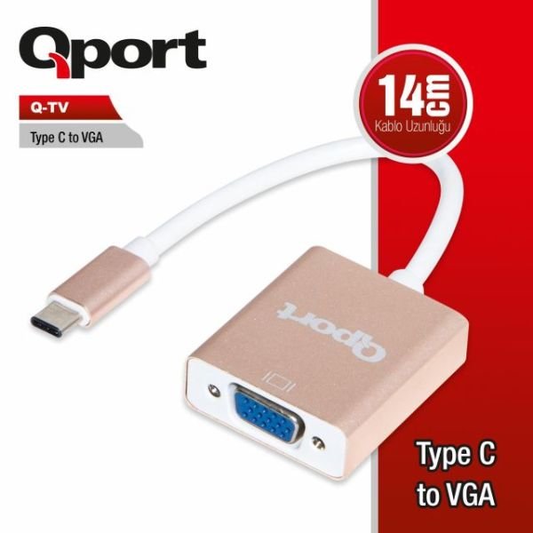Q-TV Type-C(M) to VGA(F) 1920*1080P 60Hz Çevirici Converter