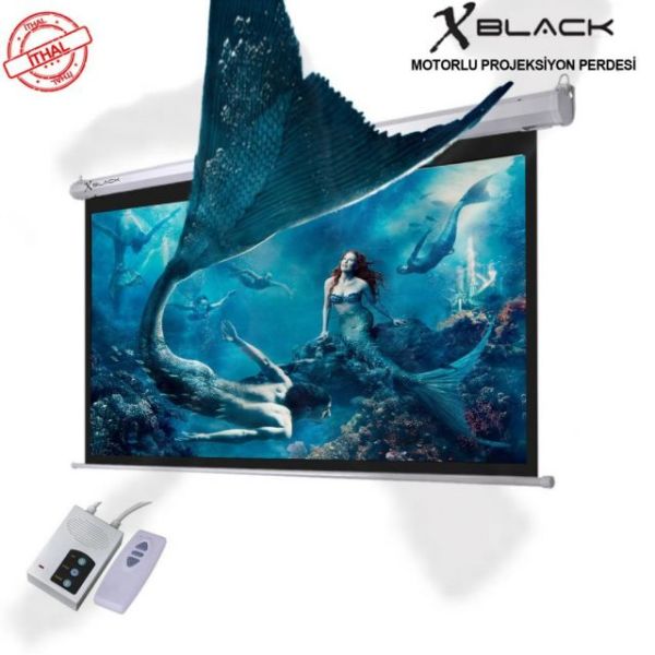 XGE-180 180x180 Pro Siyah Fonlu Cam Tozlu Motorlu Projeksiyon Perdesi