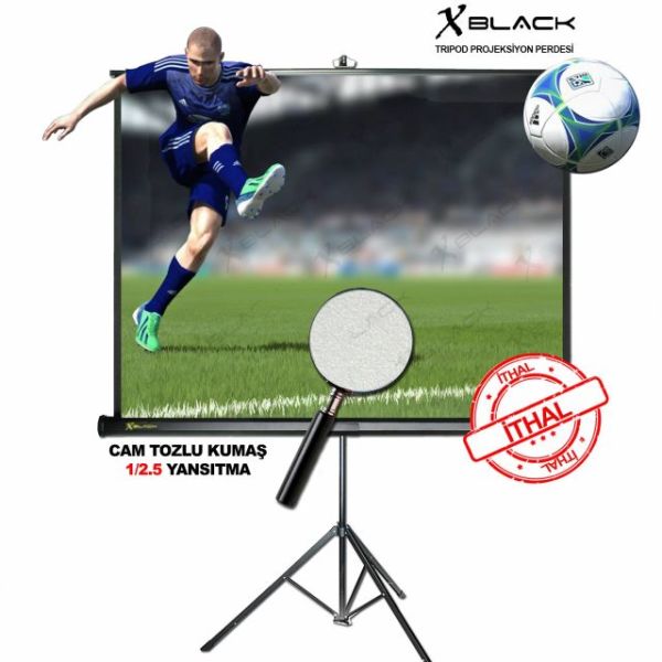 XGT-180 180x180 Pro Siyah Fonlu Cam Tozlu Portatif Projeksiyon Perdesi