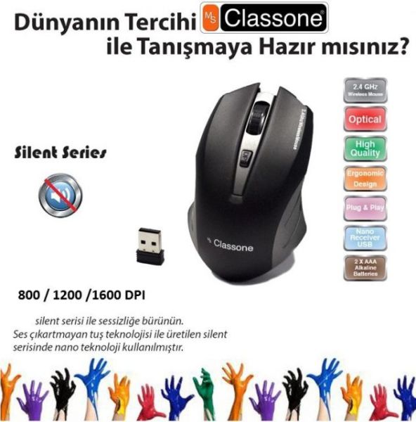 T120 2.4GHz 800/1200/1600DPI Nano Alıcılı Kablosuz Siyah Mouse