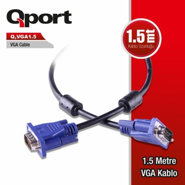 Q-VGA1_5 1.5M, M/M Monitör PC Arası VGA Data Görüntü Kablosu