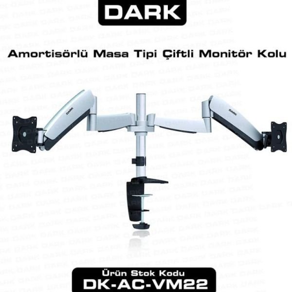DK-AC-VM22 2 Adet Monitör Takılaben, Amortisörlü, Masa Monte Monitör Kolu