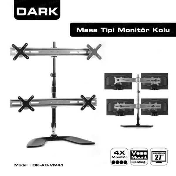 DK-AC-VM41 4 Monitör Destekli Ayarlanabilir Masa Tipi VESA 13''-23''LCD monitör