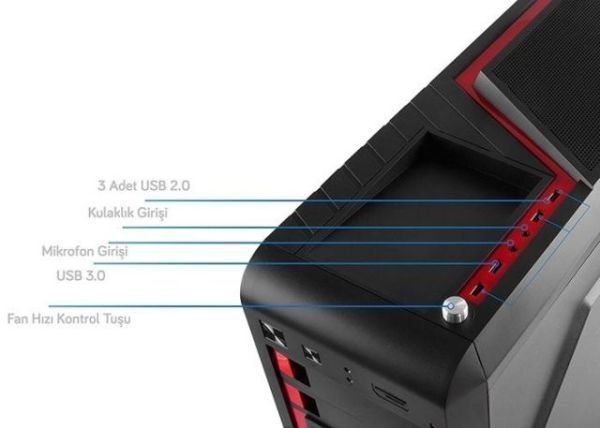 RAMPAGE77 Pencereli Midi Tower Siyah Renkli Powersız Kasa
