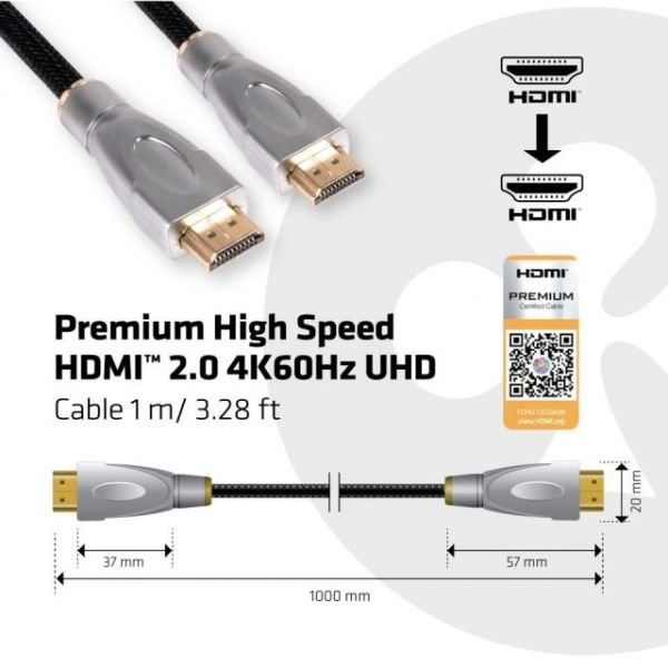 CAC-1311 Premium Yüksek Hızlı HDMI 2.0 4K60Hz UHD Kablo 1m / 3,28ft