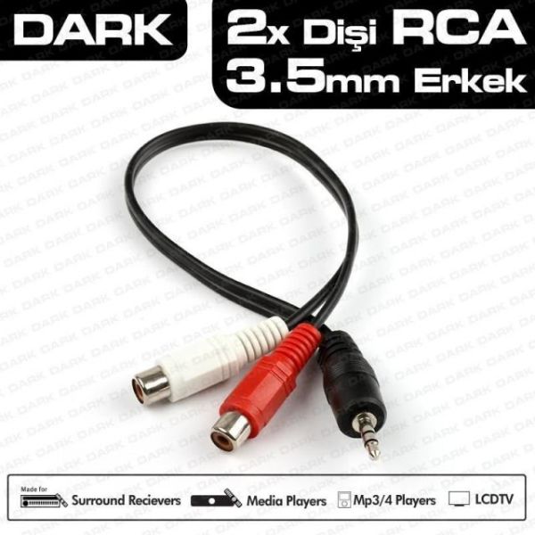 DK-CB-AURCAX35 3.5mm Stereo Erkek 2xRCA Dişi Dönüştürücü Ses Kablosu
