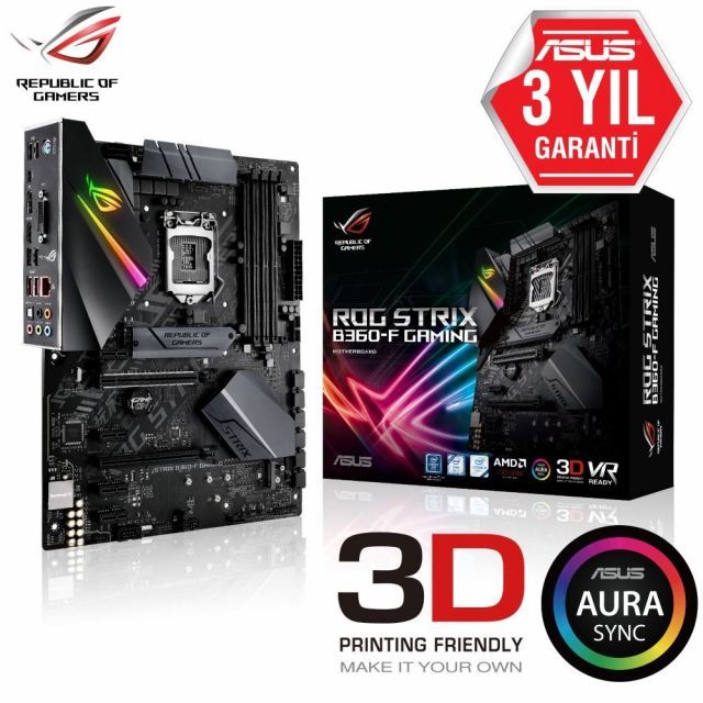 ROG-STRIX-B360-F-G Intel B360 1151 DDR4 2666MHz DP/HDMI/DVI M2 USB3.1 AURA RGB Anakart