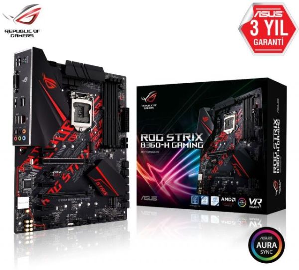ROG-STRIX-B360-H-G Intel B360 1151 DDR4 2666MHz HDMI/DVI M2 USB3.1 AURA RGB Anakart
