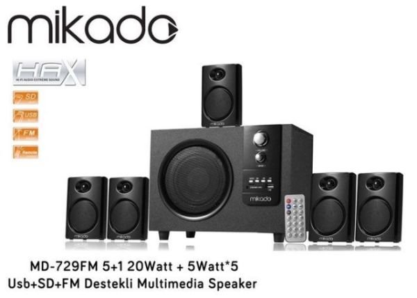 MD-729FM 5+1 20W 5W*5 USB,SD,FM Destekli Multimedia Hoparlör