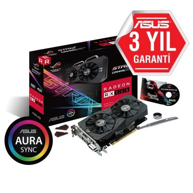 ROGSTRIXRX560O4G RX560 4GB 128B GDDR5 DVI/HDMI/DP AMD Gaming Ekran Kartı