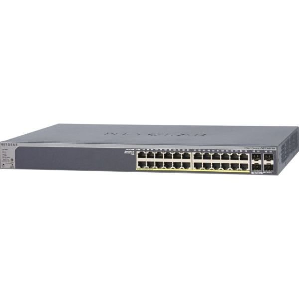 GS728TPP-100EUS 24 Portlu 10/100/1000 Gigabit 4 dedicated SFP port, 24 Port PoE+ (384W)