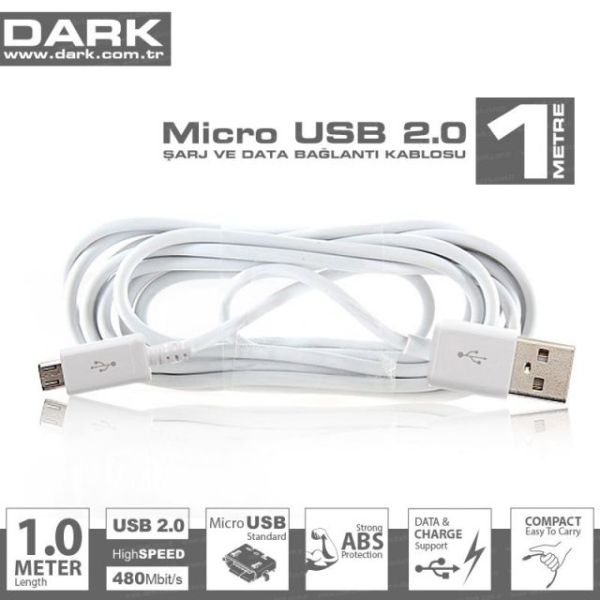 DK-CB-USB2MICL100W Micro USB, Samsung, Data ve Şarj Kablosu