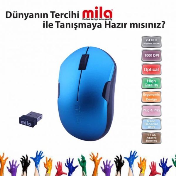 ML351 Kablosuz USB Nano Alıcılı Optik Mavi,Siyah Şerit Mouse
