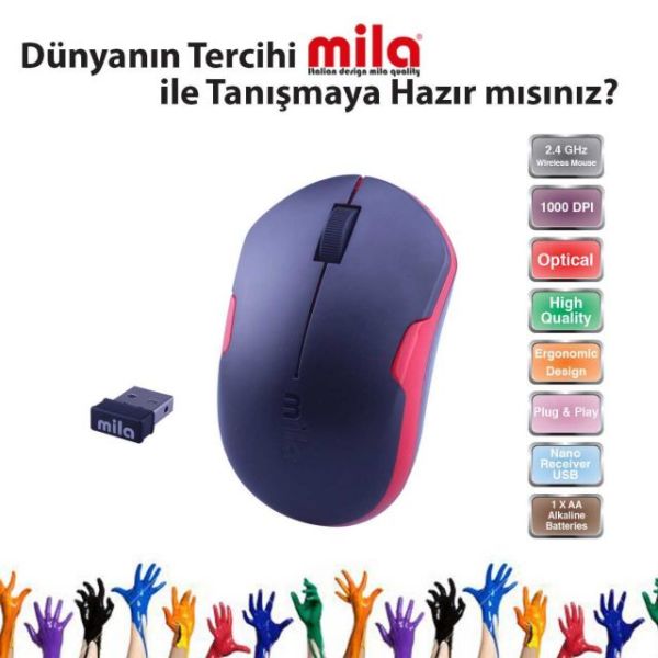ML360 Kablosuz USB Nano Alıcılı Optik Siyah,Kırmızı Şerit Mouse