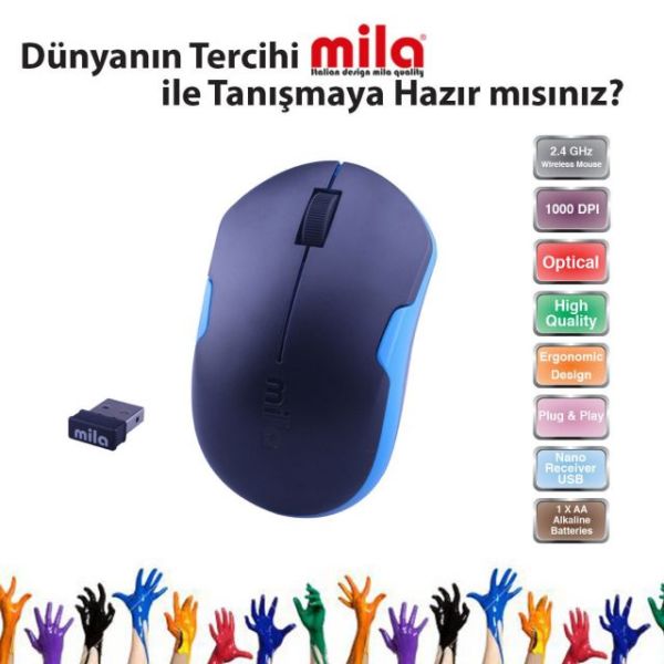 ML362 Kablosuz USB Nano Alıcılı Optik Siyah,Mavi Şerit Mouse