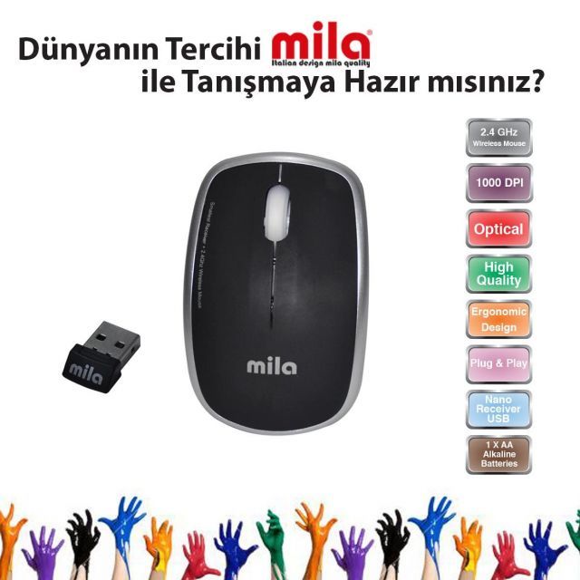 ML402 Silent Serisi Kablosuz USB Nano Alıcılı Optik Siyah Mouse