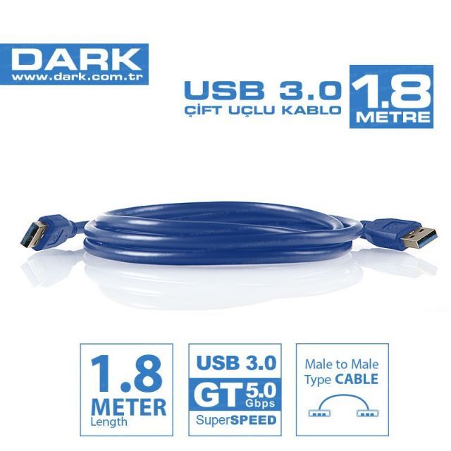 DK-CB-USB3AL180 1.8M USB 3.0 Erkek/Erkek Data Kablosu