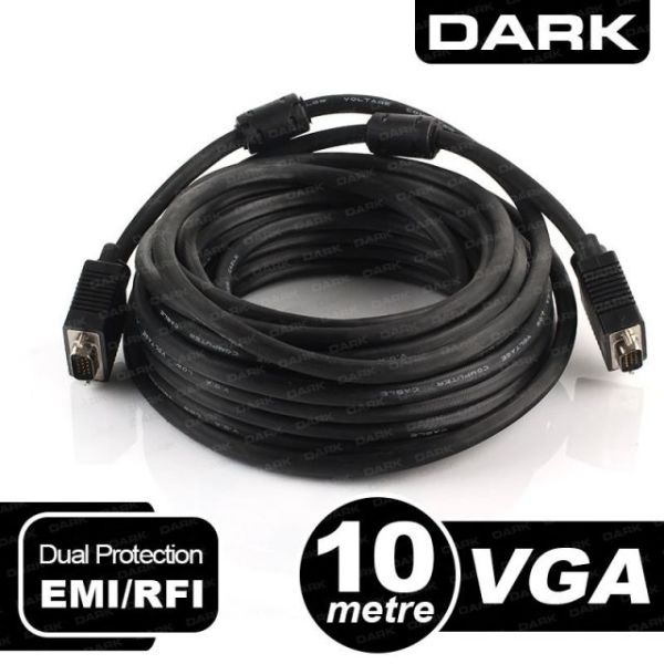 DK-CB-VGAL1000 10M Ferrit Core EMI/RFI Filtreli M/M VGA Görüntü Kablosu