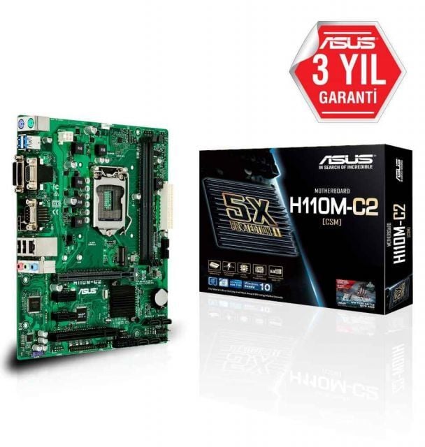 H110M-C2-CSM Intel H110 LGA1151 DDR4 2133 HDMI DVI VGA M2 USB3.1 COM LPT PCI mATX Ücr