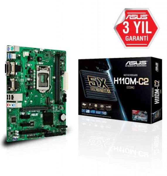 H110M-C2-CSM Intel H110 LGA1151 DDR4 2133 HDMI DVI VGA M2 USB3.1 COM LPT PCI mATX Ücr