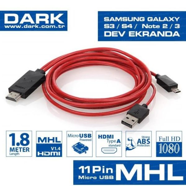 DK-HD-AMHLSM180 1.8M Samsung 11 Pin MHL-HDMI MHL Görüntü Kablosu