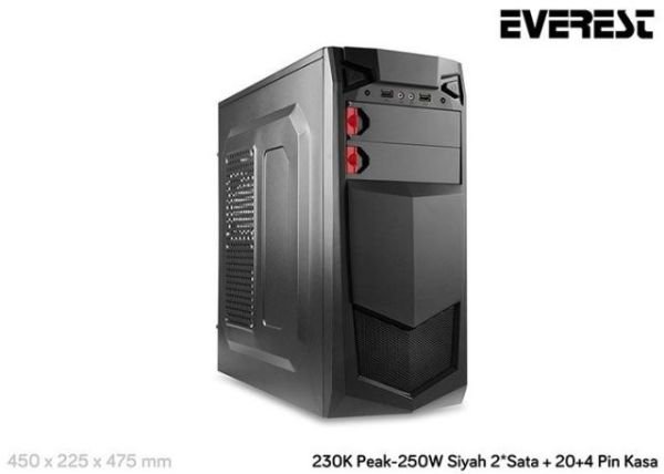 230K 250W Powerlı Penceresiz Midi Tower Siyah Kasa