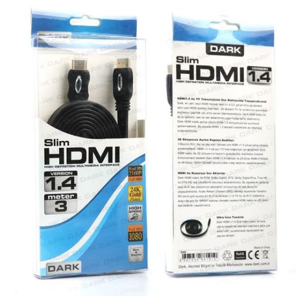DK-HD-CV14L3S 3M v1.4 4K/3D ve Ağ Destekli Altın Uçlu HDMI Görüntü Kablosu