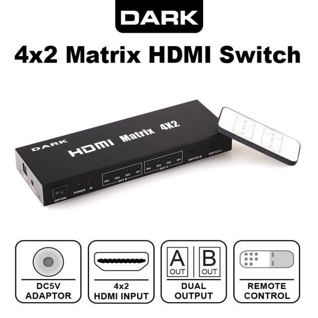 DK-HD-SW4X2 4Giriş 2Çıkış Full HD 3D Kumandalı Matrix HDMI Switch Çoklayıcı