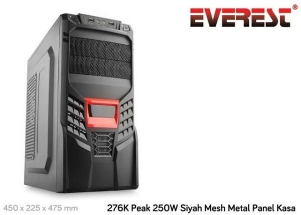 276K 250W Powerlı Penceresiz Midi Tower Siyah Kasa