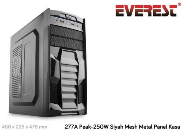 277A 250W Powerlı Penceresiz Midi Tower Siyah Kasa