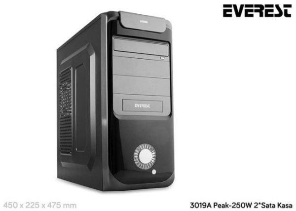 3019A 250W Powerlı Penceresiz Midi Tower Siyah Kasa