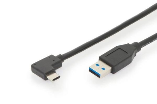 AK-300147-010-S USB 3.1 con cable, C 90ø angled to A M/M,1.0m, full featured,Gen2, 3A, 1